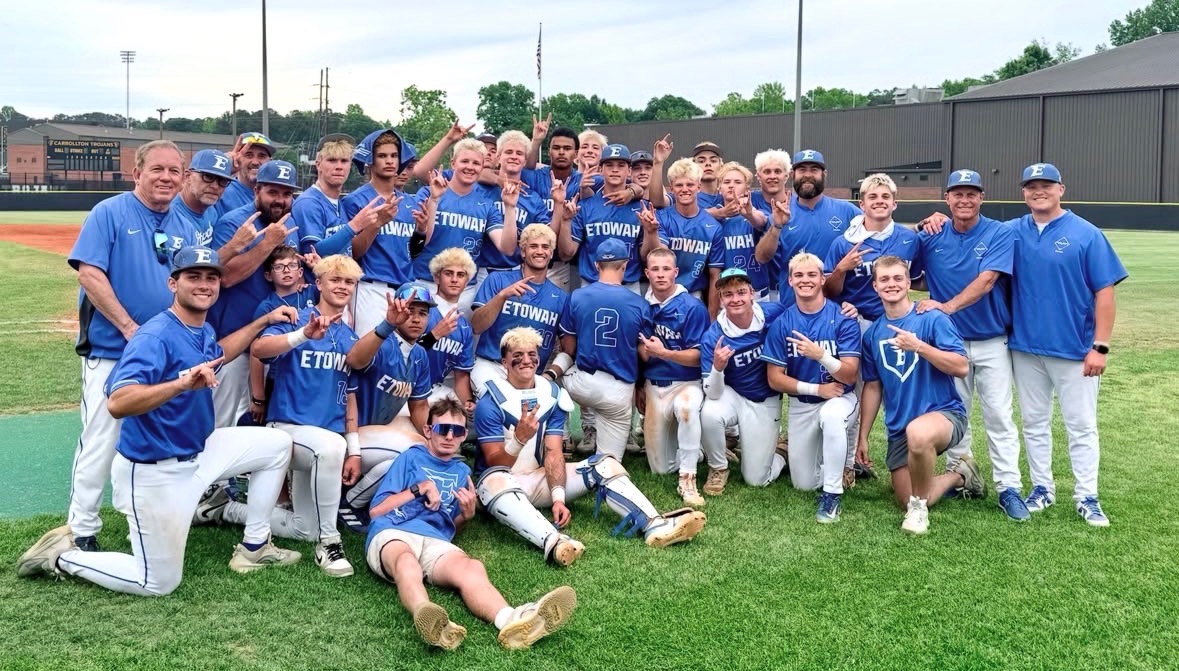 CherokeeSchools's tweet photo. Congratulations to our Etowah High School baseball team, led by head coach Greg Robinson, on its semifinals victory and best wishes at the 6A GHSA Baseball State Championships!  The Eagles will play a doubleheader vs. North Paulding at 5 p.m. Tuesday, May 26, and, if necessary, at 6 p.m. May 27 at Gwinnett Field.  You can buy tickets for Tuesday’s game online at https://t.co/x75RXP5y9D Our School Board is laser focused on ensuring our students are learning more, growing more, and achieving more in our classrooms than they could anywhere else! #CCSDElevateTheExcellence