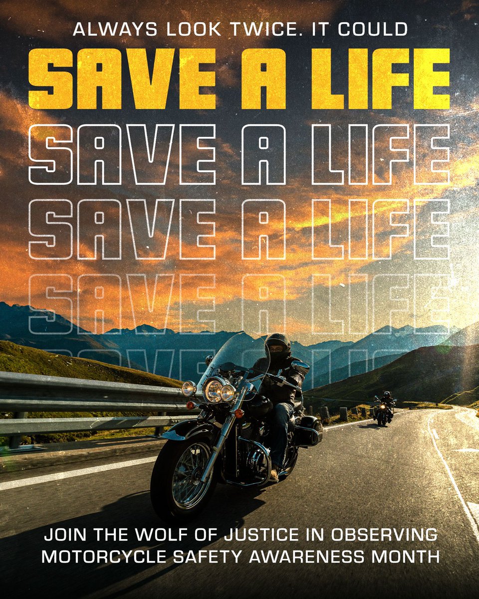 wolfofjustice_'s tweet photo. Always look twice. It could save a life.

This #MotorcycleSafety Awareness Month, the Wolf of #Justice™ encourages drivers to watch for #motorcyclists.

If you lost a loved one to a #motorcycleaccident, you have rights. Get a free #wrongfuldeath case review:
📞 (800) 287-1500 https://t.co/ee05U3Kagi