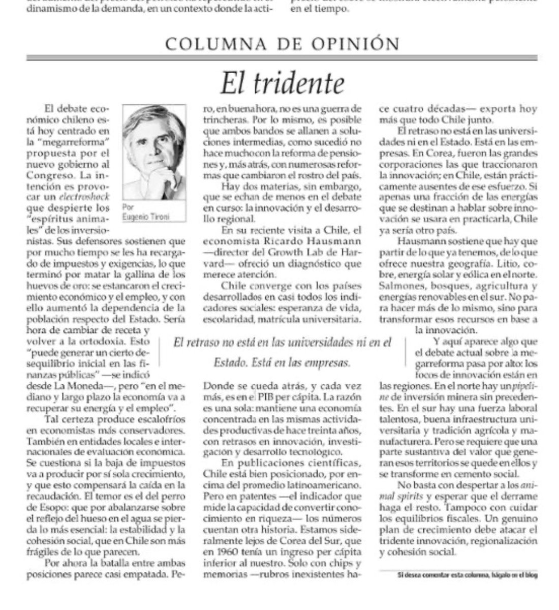 eugeniotironi's tweet photo. Columna de hoy. https://t.co/1xWOv1H5dT