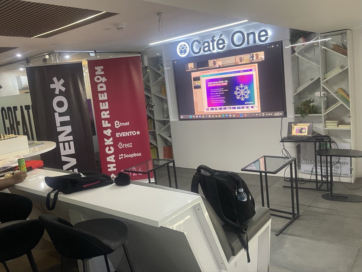 hack4_freedom's tweet photo. Day 2 at #Hack4Freedom Lagos.

@mkay_fain, Co-Founder @SoapboxTech just took our hackers from zero to building Nostr apps using AI.

The stack?
🔹 Shakespeare – AI web builder that syncs with Git
🔹 OpenCode – terminal-based AI dev tool
🔹 OpenRouter – AI model access (Claude Opus 4.7 and beyond)

The result? A Twitter-like app on Nostr. Decentralized. User-controlled keys. No middlemen.

Our hackers are now building freedom tech with AI at their fingertips. ⚡