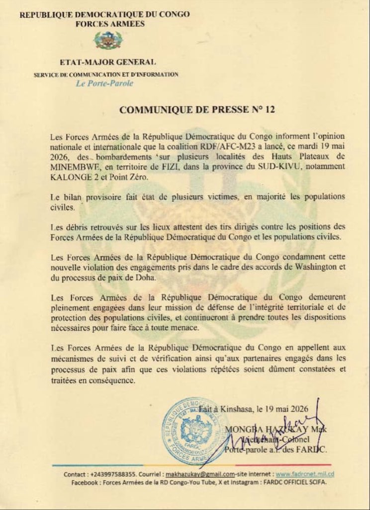 Watch_FARDC's tweet photo. Communiqué https://t.co/N22o1uDQ4K