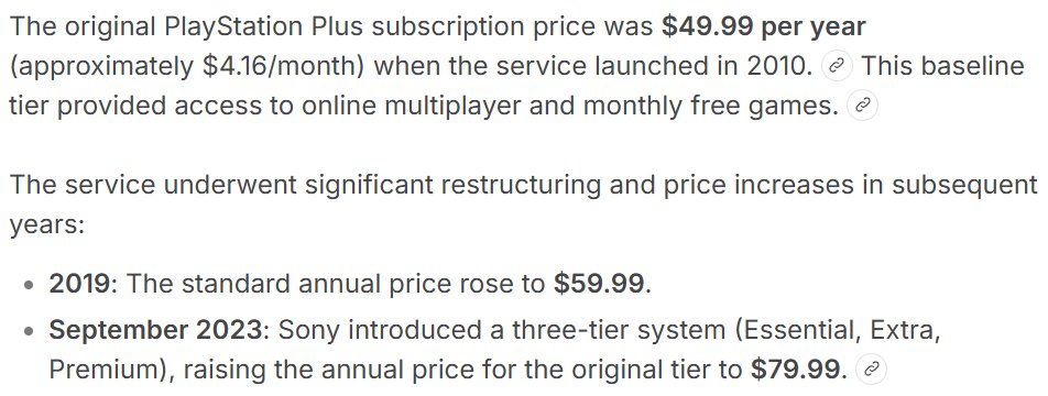 contentgrabTV's tweet photo. @PlayStation If you look back at your playstation purchases, you can go all the way back to like 2013 and see that the price used to be $50/year https://t.co/djqSCr63AC