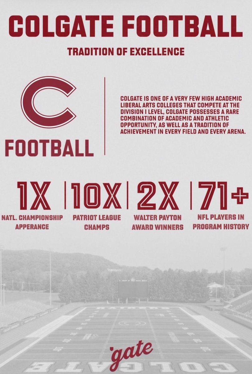 Coach_McCrann's tweet photo. Football Tradition 🤝 Elite Academics

@ColgateFB provides the best of both worlds! 👀🌎

1️⃣0️⃣x Patriot League Champs ✅
1️⃣1️⃣ FCS Playoff Appearances ✅
Top 2️⃣5️⃣ University ✅
Top 1️⃣0️⃣ Mid-Career Salary (176k) ✅

#DrawTheLine | #GoGate 🔴⚪️⚔️ https://t.co/uDQ2OXLdXC