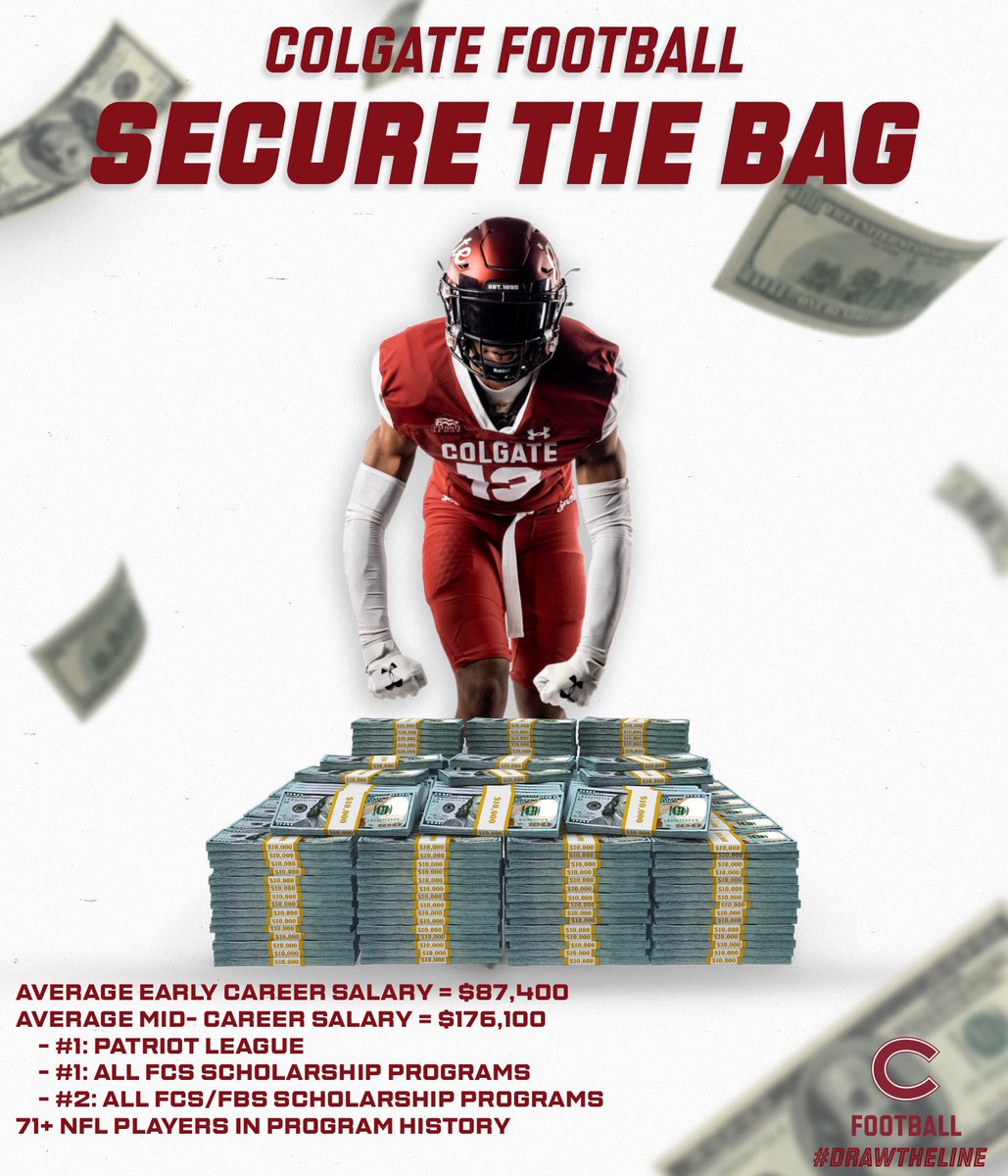 Coach_McCrann's tweet photo. Football Tradition 🤝 Elite Academics

@ColgateFB provides the best of both worlds! 👀🌎

1️⃣0️⃣x Patriot League Champs ✅
1️⃣1️⃣ FCS Playoff Appearances ✅
Top 2️⃣5️⃣ University ✅
Top 1️⃣0️⃣ Mid-Career Salary (176k) ✅

#DrawTheLine | #GoGate 🔴⚪️⚔️ https://t.co/uDQ2OXLdXC