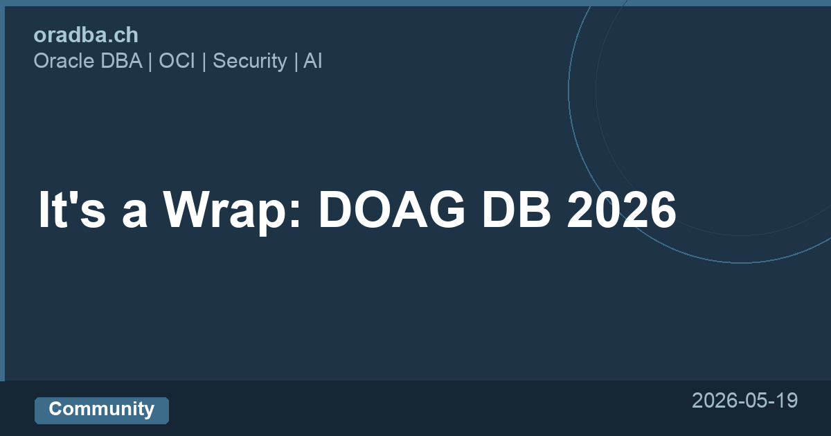 stefanoehrli's tweet photo. Two days, two talks, one morning run in the Heide — DOAG DB 2026 done. Recap: Oracle 26ai security features & Database MFA sessions is live. #OracleACE #DOAGDB26 #Oracle #DatabaseSecurity @oracleace @DOAGeV https://t.co/JRvshHpY5r https://t.co/m8SuygrdrU