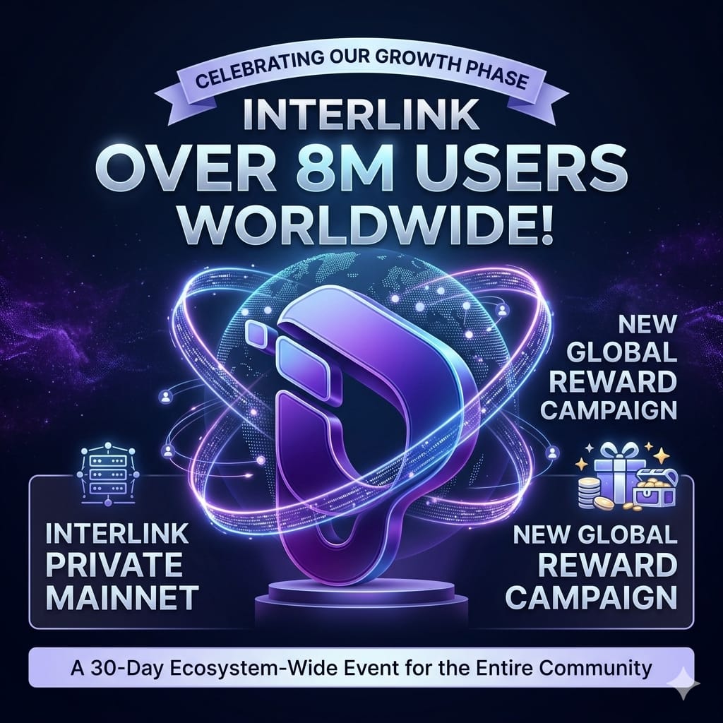 Muhammad61644's tweet photo. @inter_link
Big numbers,bigger rewards With 8M+ users on board InterLink is kicking off the Private Mainnet countdown with a 30-day community reward campaign. Check the official channels and lock in your participation
#InterLink #ITLG #ITL
#inter_linkActiveBounry3 #worldcup2026 https://t.co/kA99atdx2v