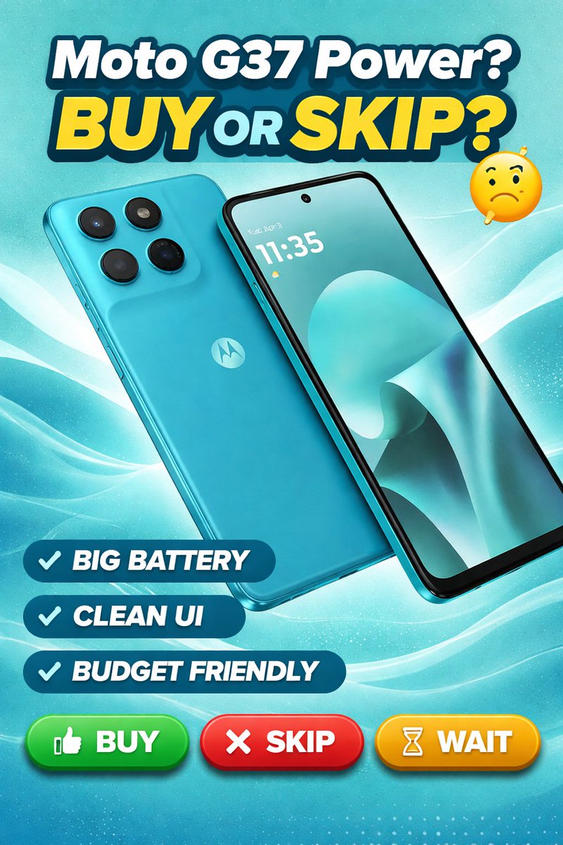 SGofficia's tweet photo. Moto G37 Power looks decent… but is it REALLY worth buying in 2026? 👀

Good battery ✅
Clean UI ✅
But enough to beat the competition? 🤔

Would you buy it or skip it?

#MotoG37Power #Motorola #Android #TechTwitter https://t.co/u1opEY5y06