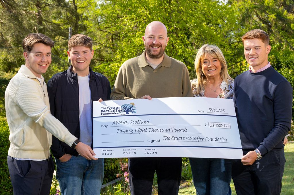 AwareScotland's tweet photo. Absolutely blown away by this support. 💚

A huge thank you to The Stuart McCaffer Foundation for donating an incredible £28,000.

This will help fund respite trips, new initiatives and so many more opportunities for the young people and families we support. https://t.co/3F5JyfXFjI