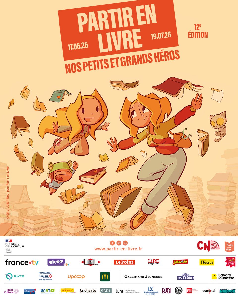CafduVar's tweet photo. [LECTURE &amp; JEUNESSE] Et si le héros de l’été était un livre ? 📚✨

Du 17 juin au 19 juillet 2026, #PartirEnLivre revient partout en France avec des milliers d’animations gratuites autour du thème « Nos petits et grands héros ». Inscriptions ouvertes 🔽

#LectureJeunesse #Culture https://t.co/or7rmnFxC5