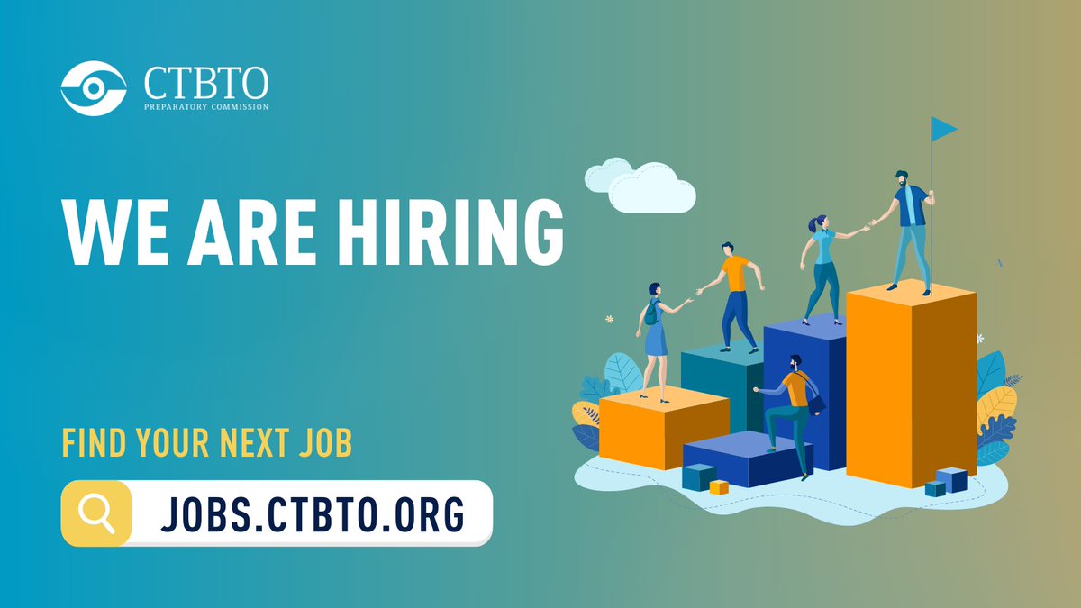 CTBTO's tweet photo. 💡 A variety of skills are needed at #CTBTO! 👩🏽‍🔬👩‍💻👨🏿‍💼🔗 Apply now! 👉 https://t.co/tK1JG0p7JY https://t.co/oaIuQEs2dS