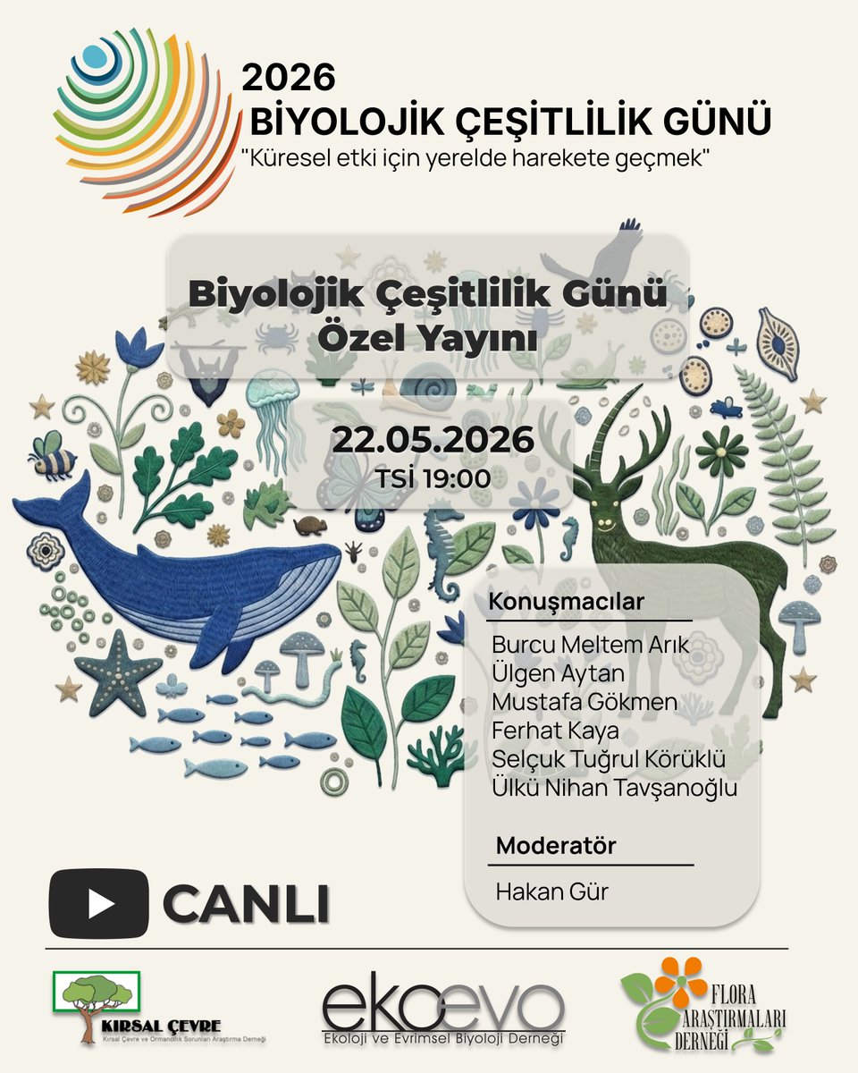 ekoevoder's tweet photo. 🚨 22 Mayıs Cuma TSİ 19.00'da, dernek YouTube kanalımızda Biyolojik Çeşitlilik Günü kapsamında Kırsal Çevre ve Ormancılık Sorunları Araştırma Derneği ve Flora Araştırmaları Derneği iş birliğiyle bir panel düzenliyoruz.

Yayın linki ve konuşmacı listesine aşağıdan ulaşabilirsiniz. https://t.co/KoRrR6BzYj