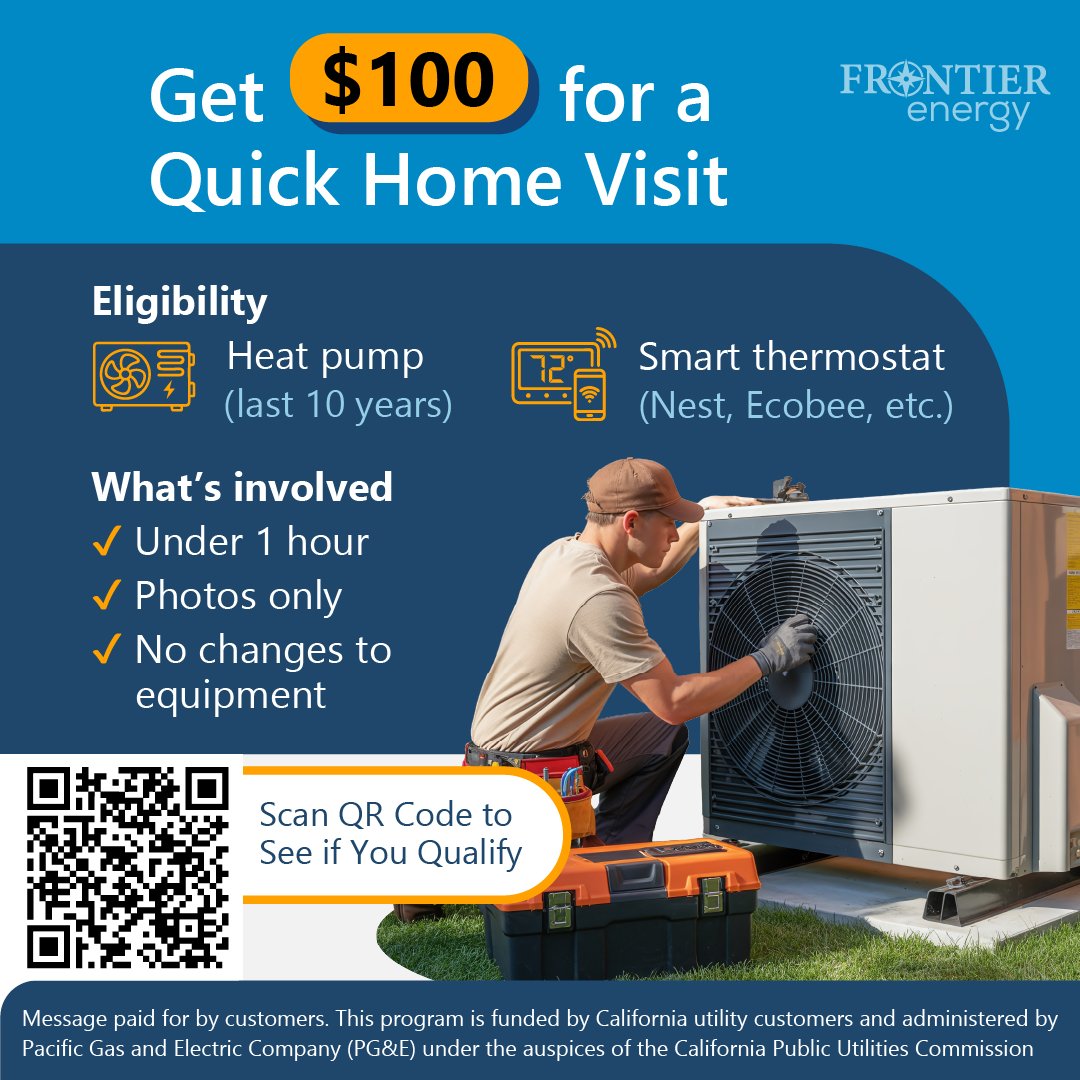 _FrontierEnergy's tweet photo. Still time to join our heat pump study ⏳

✔Quick visit
✔No changes
✔$100 gift card

👉 See if you qualify https://t.co/8o3lBI0vmf https://t.co/6afIAcWgT7