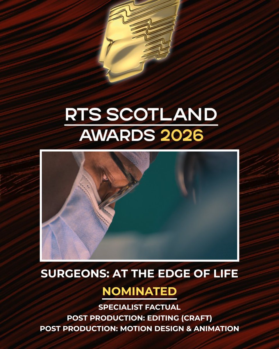 DragonflyFilmTV's tweet photo. Surgeons: At the Edge of Life has been nominated for not one, not two, but THREE RTS Scotland Awards 🏆

Huge congratulations to our incredible team and everyone involved in bringing this series to life! https://t.co/Ah40iI5dKN