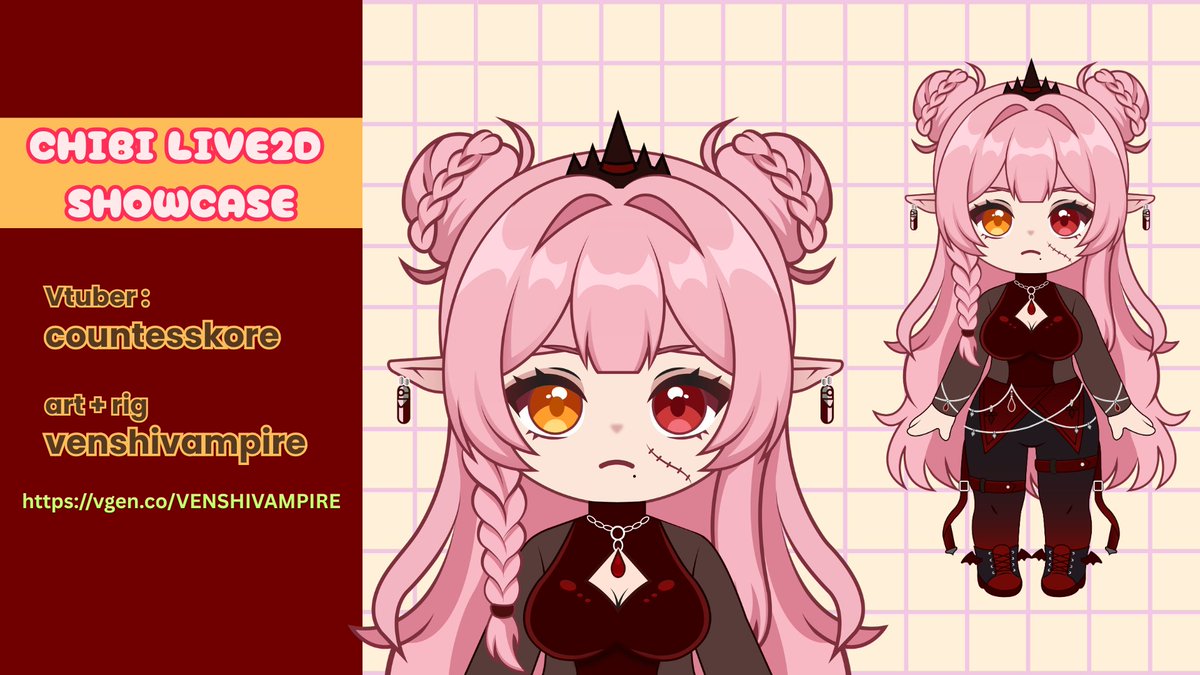 VenshiVampire's tweet photo. Chibi Live2d model art made for @countesskore 🦇⚰️
Keep an👀, Rig update is coming soon 

chibi l2d art+rig commissions are open
vgen: https://t.co/ggj478MYZb 🔪

#vtuber #live2d #chibi #VGenComm #VGen #Commissionopen https://t.co/IZpOTabpFV