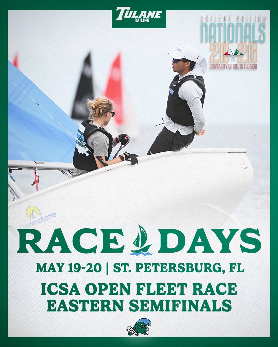 GreenWaveSail's tweet photo. 𝙢𝙤𝙧𝙚 𝙨𝙚𝙢𝙞𝙛𝙞𝙣𝙖𝙡 𝙨𝙖𝙞𝙡𝙞𝙣𝙜 𝙞𝙨 𝙪𝙣𝙙𝙚𝙧𝙬𝙖𝙮 😎

🗓️: May 19-20
📍: St. Petersburg, Fla. 
⛵️: ICSA Open Fleet Race Eastern Semifinals
📊: https://t.co/zbliajzkKY

#RollWave🌊⛵️ https://t.co/jFiOnbxLK9
