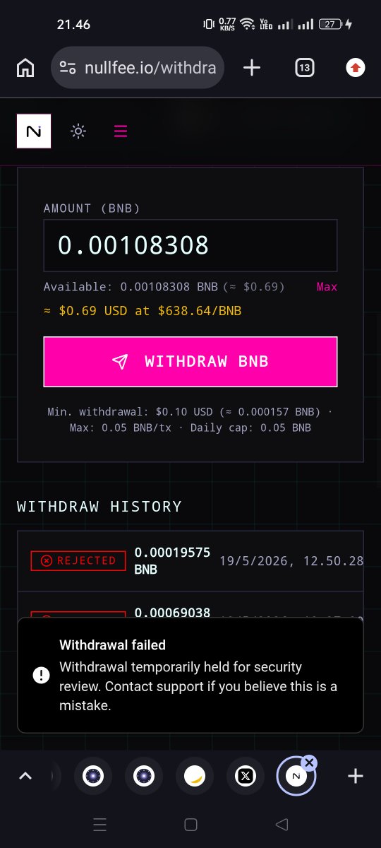 hervalinam55132's tweet photo. @Nullfee @Nullfee can't make a withdrawal sir https://t.co/xR24gmwKWJ