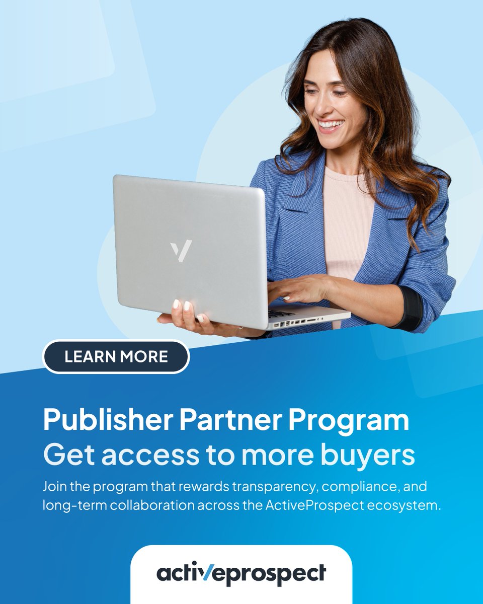 activeprospect's tweet photo. Ready to get your leads in front of more quality buyers? ➡️ https://t.co/qpWgY82bZZ 

The Publisher Partner Program helps trusted publishers grow with access to buyer exposure, warm referrals, co-marketing opportunities, a certification badge, and dedicated partner support. https://t.co/QUO25zGfNM