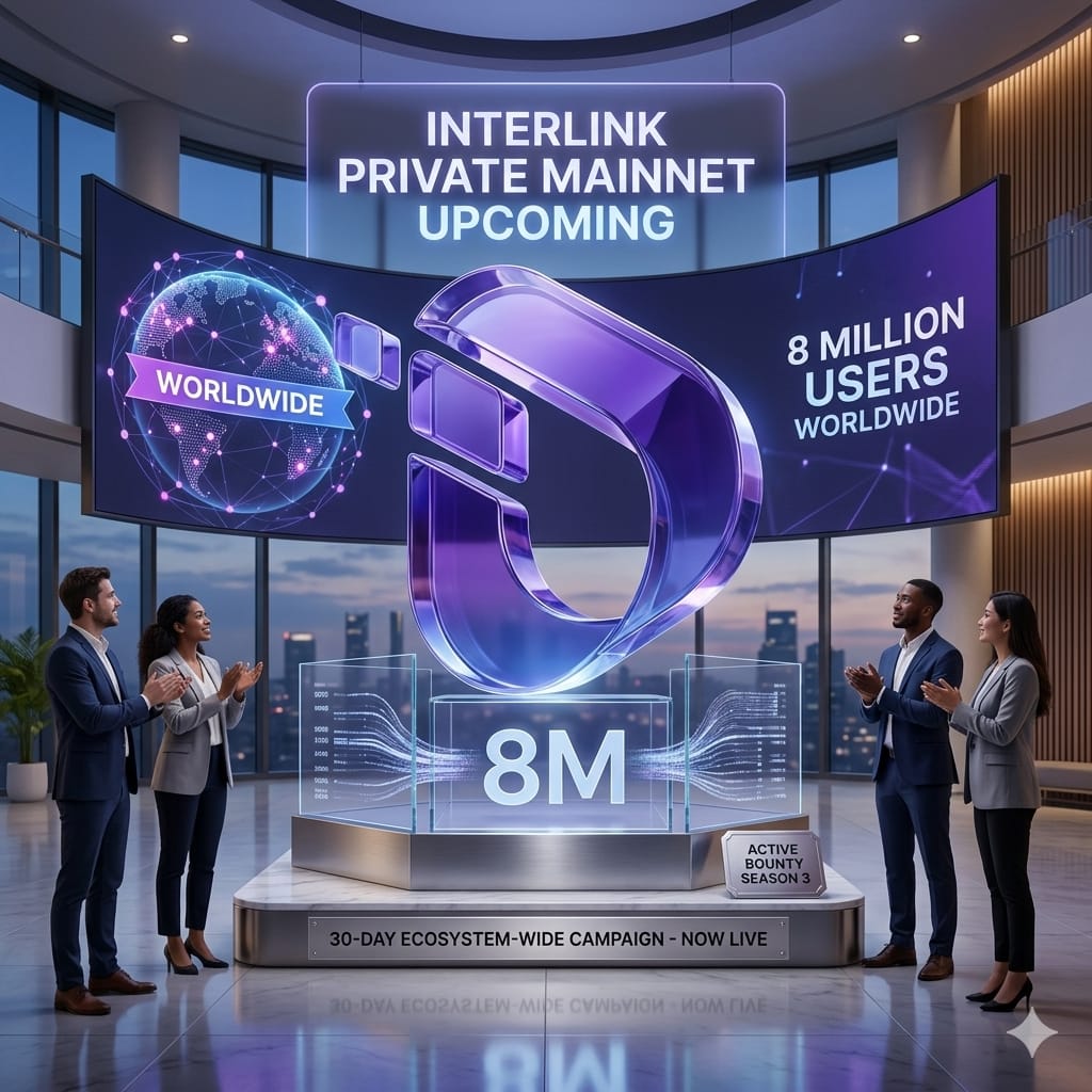 Muhammad61644's tweet photo. Massive milestone unlocked: 8M global users in Bounty Season 3! 👥 To honor the community, the Core Team is dropping a 30-day ecosystem-wide reward campaign. The Private Mainnet era is here. Let’s win together! 💎
#InterLink #ITLG #ITL
#inter_linkActiveBounry3 #worldcup2026 https://t.co/8PDgm4F8mI