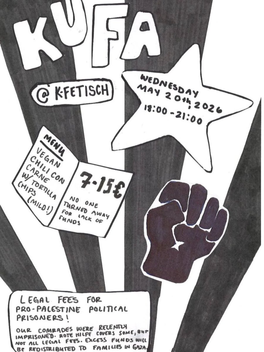 BerlinDemo's tweet photo. 💥Announcement! Wednesday 20.05.2026💥
🇵🇸🥘KÜFA IN SOLIDARITY WITH PRO- PALESTINE POLITICAL PRISONERS🥘🇵🇸
Wednesday, 20.05.2026 | 6.00 pm | K-Fetisch, Wildenbruchstraße 86, 12045 Berlin
📣 Call to action: https://t.co/7QFiRX9Wkv
#b2005 #FreePalestine
1/2 https://t.co/NmfbkOdN1z