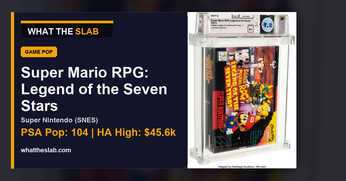 whattheslab's tweet photo. Super Mario RPG: Legend of the Seven Stars has 104 PSA-graded SNES copies on record.

🔖 Save for your next auction search

#RetroGaming #GameCollector https://t.co/YMUJSwv6rU