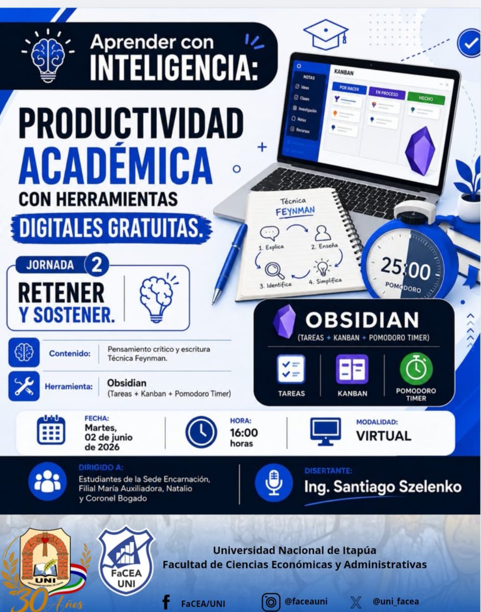 uni_facea's tweet photo. 📅 *Fecha* : Jornada 2: martes 02 de junio de 2026
 
🕔 *Hora* : 16:00 horas 

💻 *Modalidad* :  virtual 

💰 *Inversion* : *Gratuito* 

📲 *¡Inscribite ahora en el siguiente enlace:* 
https://t.co/4cbw5uNf3P

 *Te esperamos* https://t.co/M6tXrQcOA4