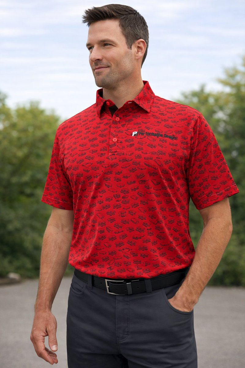 PerformanceDsgn's tweet photo. Make a statement without saying a word. This polo features a fully sublimated, all-over pattern built from Performance Design’s lineup of intake manifolds, including Carbon pTR, Carbon TRc, Carbon TR, Carbon XR, Carbon HR, and XS. https://t.co/POiqUzM5vo