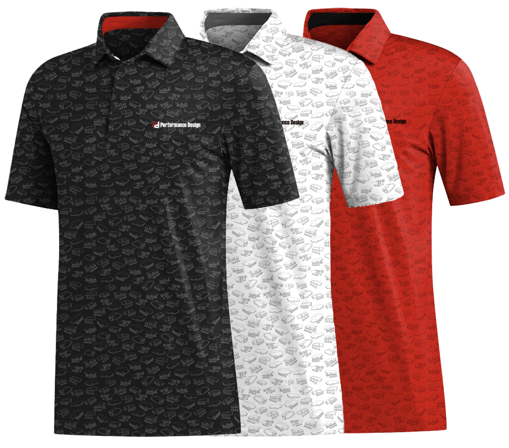 PerformanceDsgn's tweet photo. Make a statement without saying a word. This polo features a fully sublimated, all-over pattern built from Performance Design’s lineup of intake manifolds, including Carbon pTR, Carbon TRc, Carbon TR, Carbon XR, Carbon HR, and XS. https://t.co/POiqUzM5vo