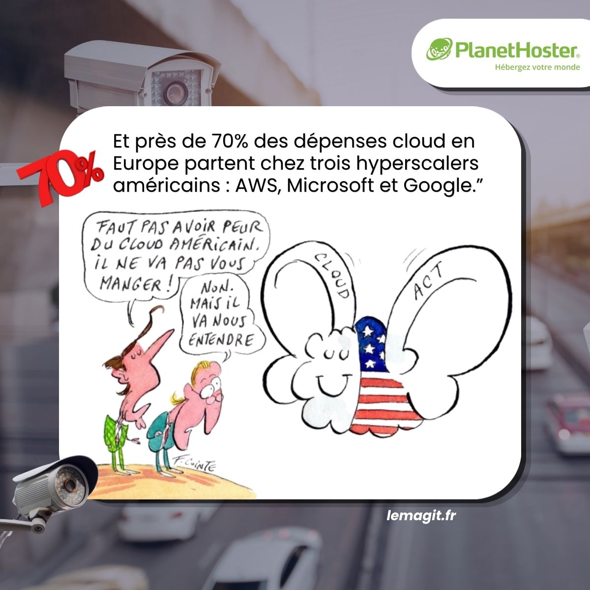 PlanetHoster's tweet photo. Vous avez choisi un hyperscaler ?

Félicitations, vos données peuvent être consultées hors du cadre juridique européen, notamment via le Cloud Act ou le FISA 702 américain, même lorsqu’elles sont hébergées en Europe.

Aujourd’hui, près de 70 % du marché cloud européen repose sur AWS, Microsoft et Google.

Le vrai sujet n’est plus seulement où les données sont stockées.

Mais : qui peut y accéder, quelles lois s’appliquent… et quel niveau de dépendance vous acceptez.

Chez PlanetHoster, la souveraineté numérique est l’un de nos 5 piliers.

Des infrastructures locales.
Des data centers en France, en Suisse et au Canada.
Une approche fondée sur la transparence, la performance et la souveraineté.

Reprenez le contrôle avec PlanetHoster.
Performance. Sécurité. Éthique. Souveraineté. Écologie.
