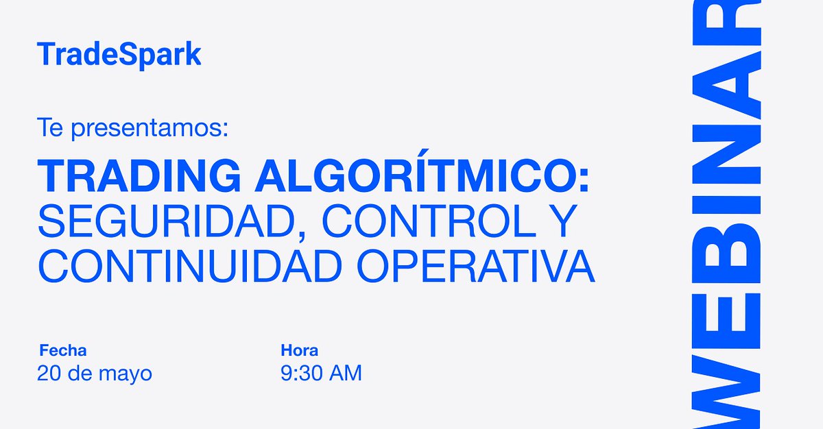 ATradeSpark's tweet photo. Es mañana.

El 20/05 a las 9:30 hs realizaremos el webinar:

“Trading algorítmico: seguridad, control y continuidad operativa”

Vamos a compartir cómo trabajamos la gestión de riesgo y el control operativo en entornos automatizados institucionales, desde el monitoreo en tiempo real hasta los límites de exposición y la continuidad operativa.

Inscripción: https://t.co/7aJTQsIj4i