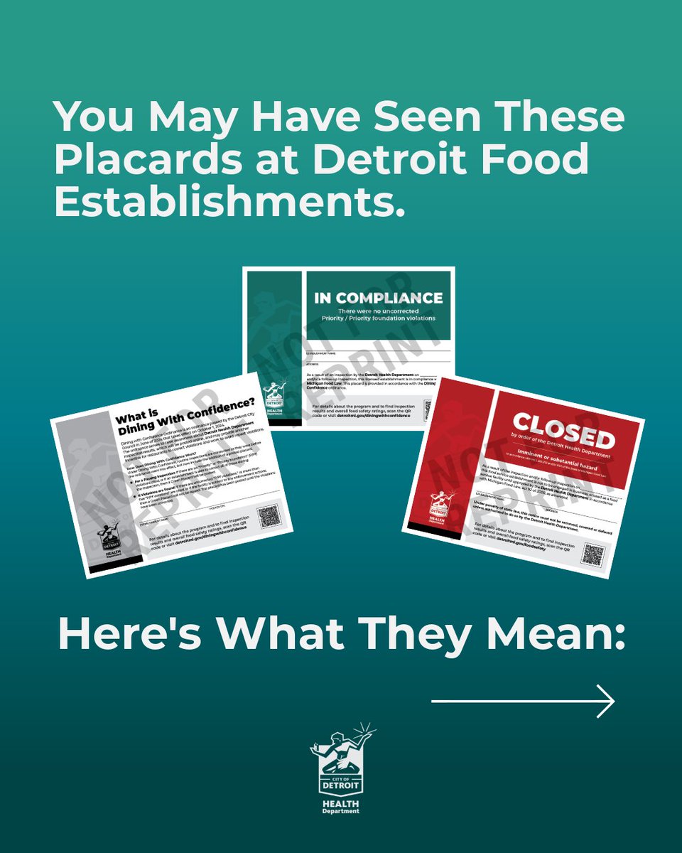 DetHealth's tweet photo. The Detroit Health Department’s Dining with Confidence program helps residents make informed decisions by increasing transparency around restaurant inspections and food safety. https://t.co/arjrZ0B9ye
