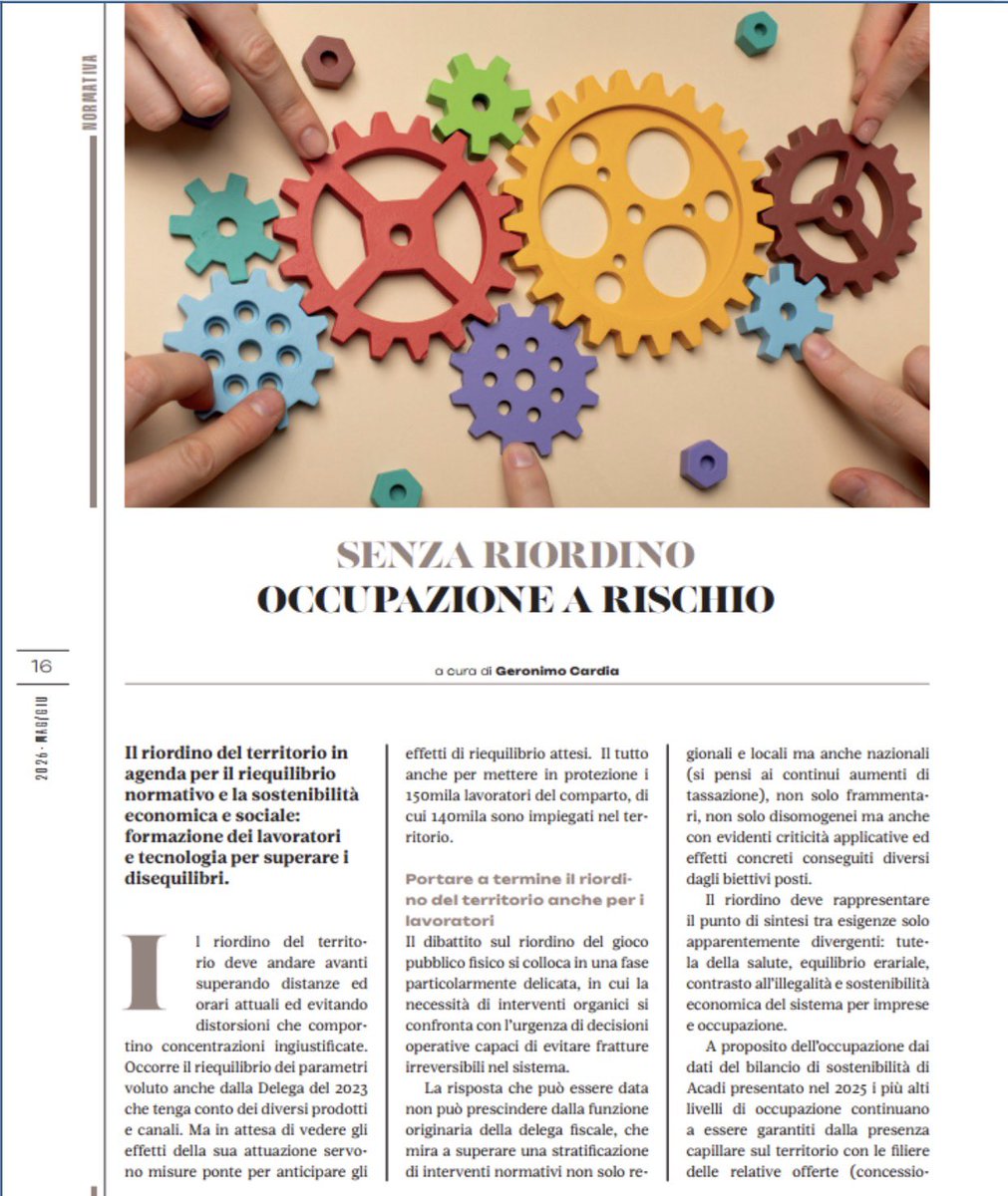 ACADI_it's tweet photo. Leggi l’articolo a firma @Geronimo_Cardia, dal titolo: “L’equilibrio normativo e la sostenibilità economica e sociale: formazione dei lavoratori e tecnologia per superare i disequilibri”, pubblicato su Ige Magazine. 
 
https://t.co/1GzEmJAmWQ https://t.co/fh0Jr03Wuv