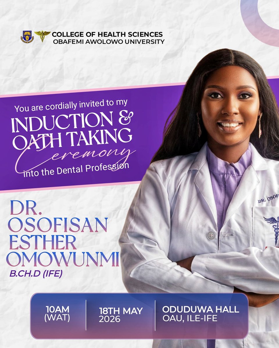 xtarcious's tweet photo. Yesterday, I was inducted into the dental profession.🦷✨

 Officially Dr. osofisan E.O
B. ch. D (Ife)

Dental school didn’t just give me a degree, it shaped me.
By God’s grace, I: https://t.co/tDQ24J8E4x