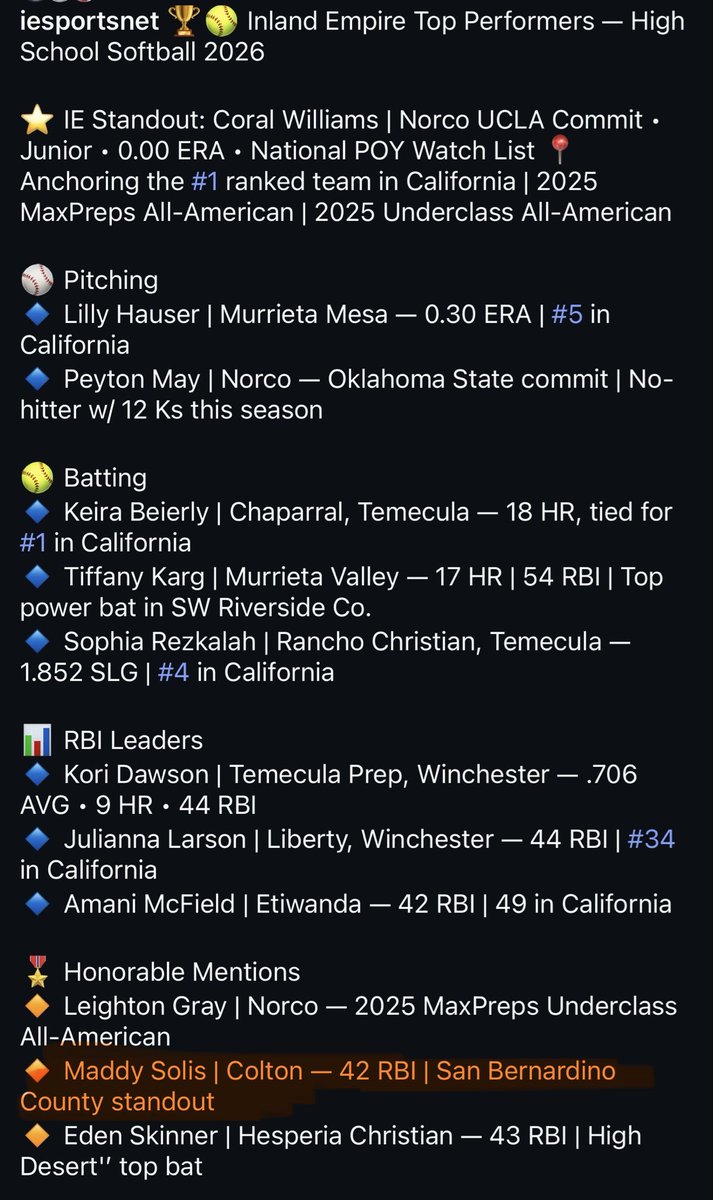 MSolis03_2010's tweet photo. Honorable mention for RBI my sophomore year.  🙏🏽 I appreciate being on this post with all these amazing players. https://t.co/5hgwZE7Nxs