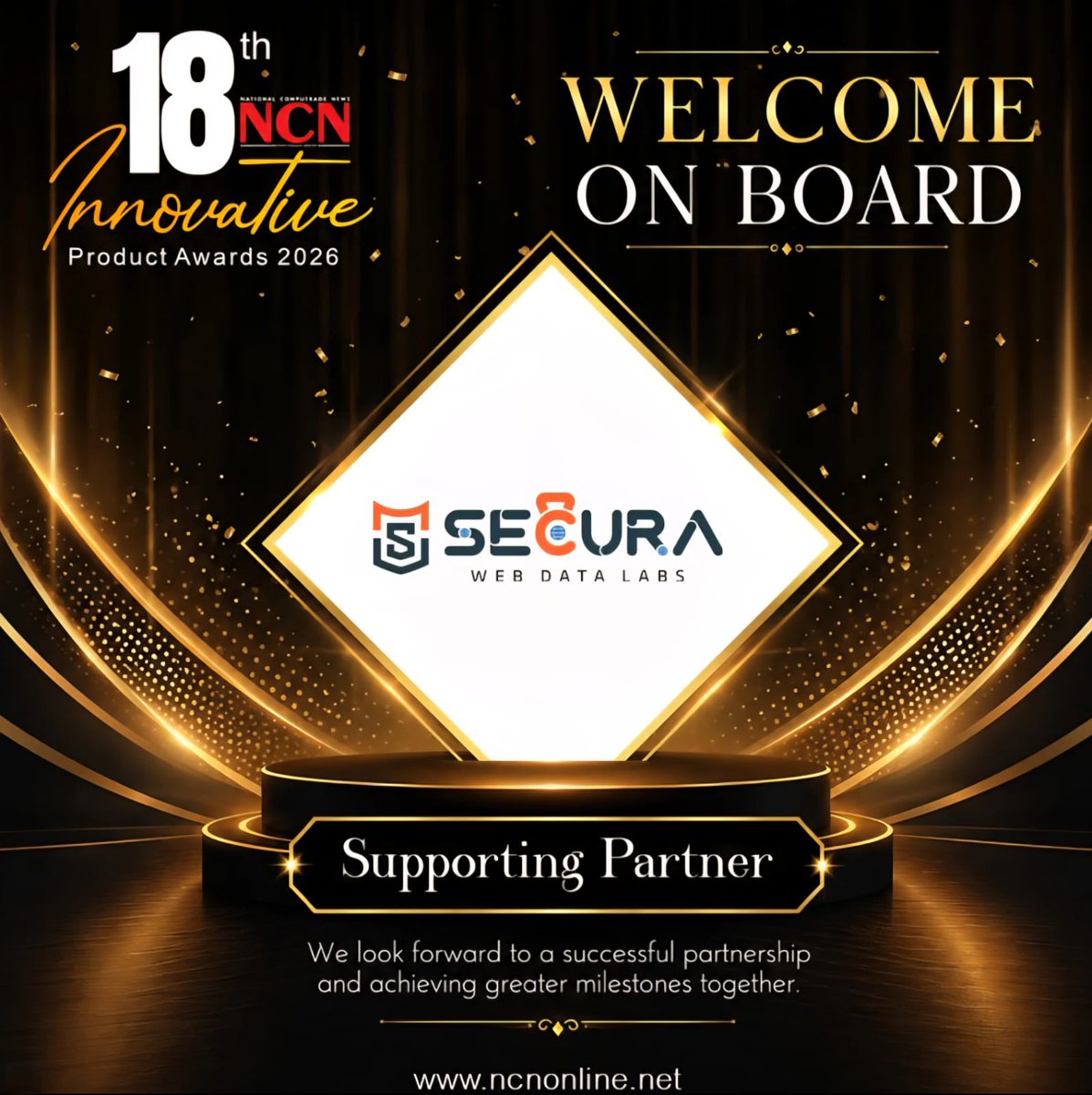 SecuraWebDL's tweet photo. We are thrilled to officially announce Secura Web Data Labs  as the #Supporting_Partner for the upcoming 18th Innovative Product Awards 2026!
We look forward to a phenomenal collaboration and achieving incredible milestones together! ✨

 #TechAwards2026 #SecuraWebDataLabs #NCN https://t.co/4e14BQvD9s