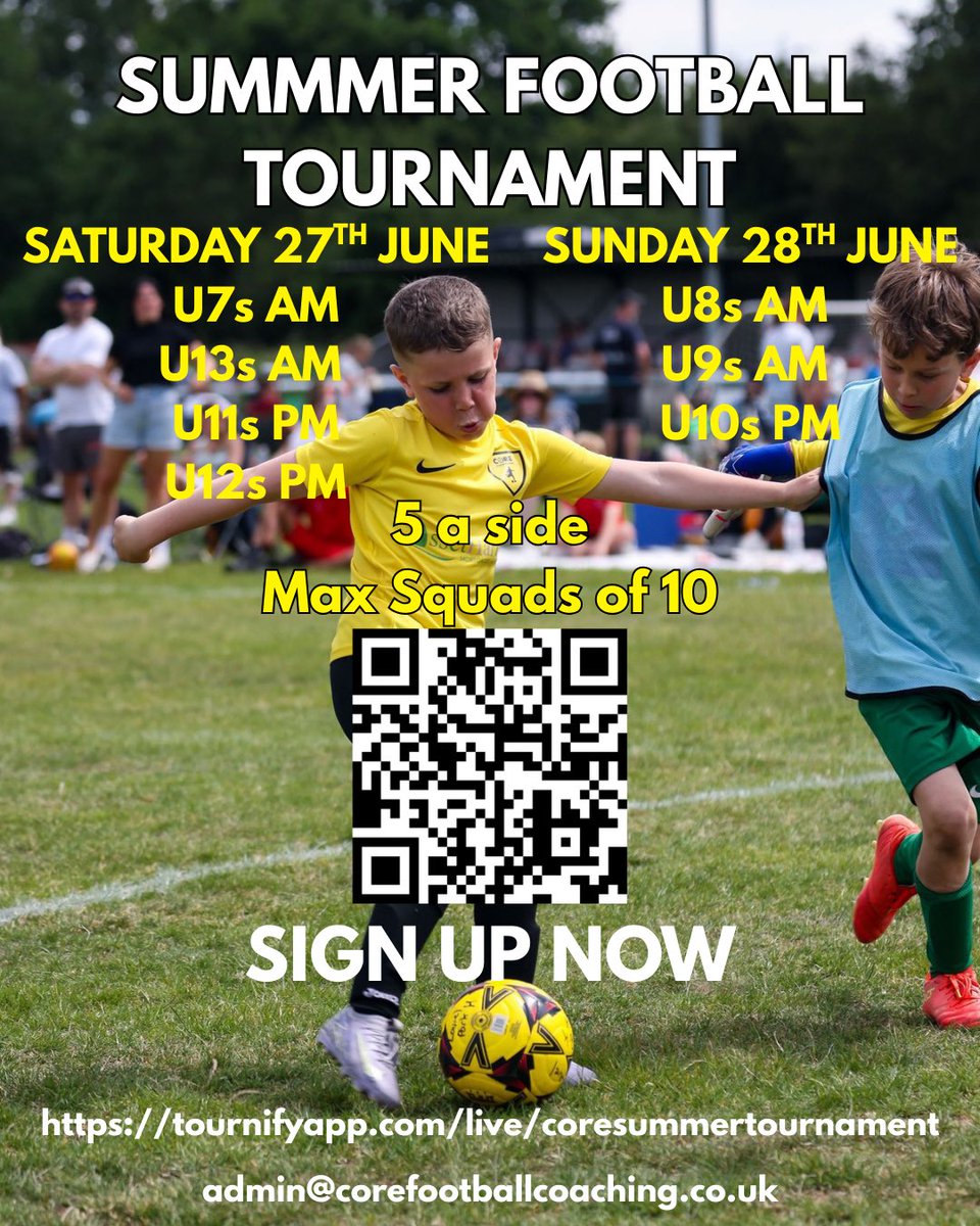 johnnygoddard01's tweet photo. This summer at @corefootacademy we are hosting our venue own tournament in Berkshire! 
If you have or know of a side who would like to join us in an enjoyable but competitive environment please share! ⚽️

All abilities welcome 💛
Ages U7-U13 👊

https://t.co/IQCKKp4F2d https://t.co/ZpFF1z7vku
