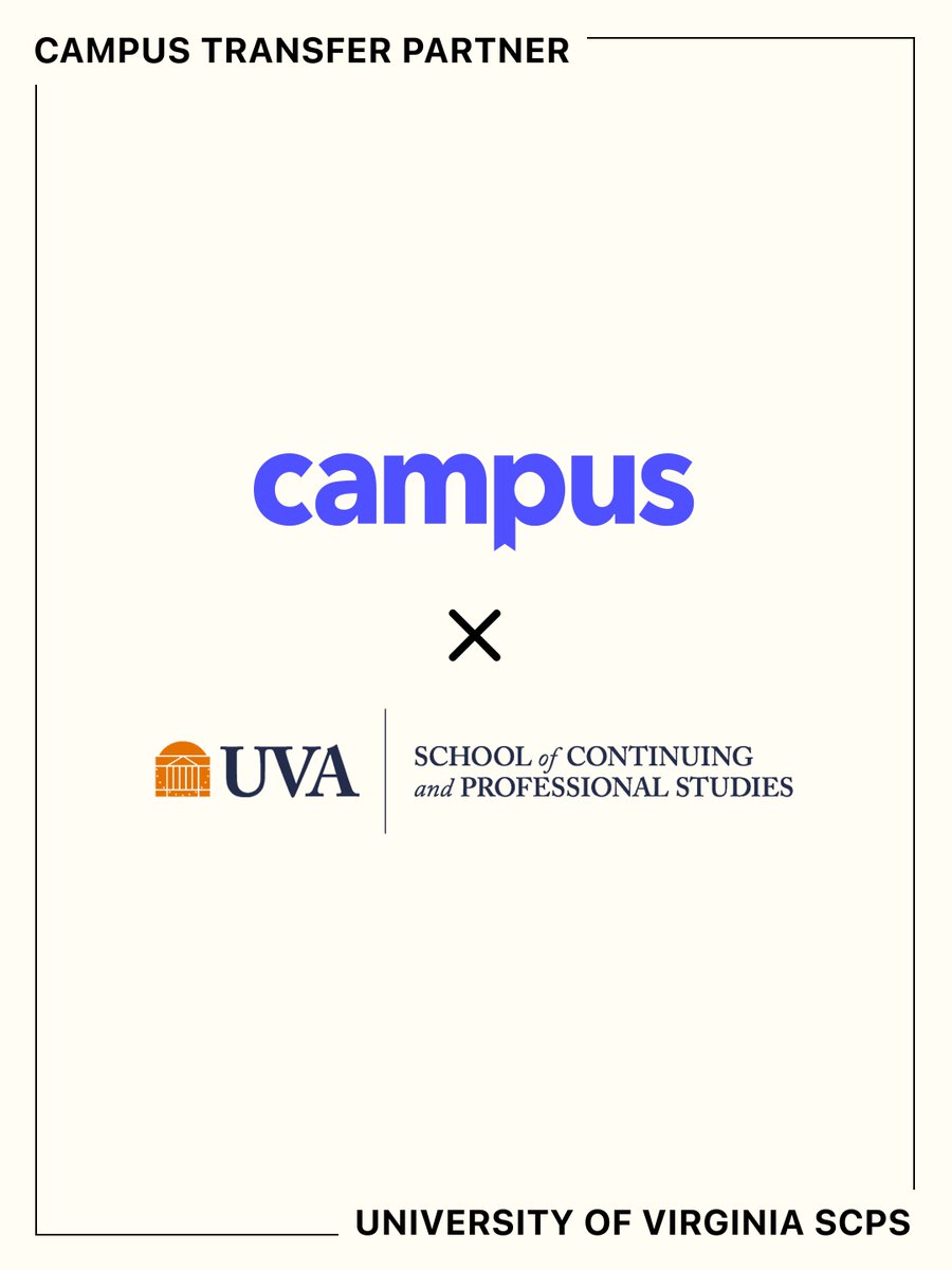 Campusgrad's tweet photo. The journey doesn’t stop at graduation.

The University of Virginia School of Continuing and Professional Studies is one of our transfer partners, with Campus-specific transfer pathways built to support you in your next step. https://t.co/sshjv9jbWT