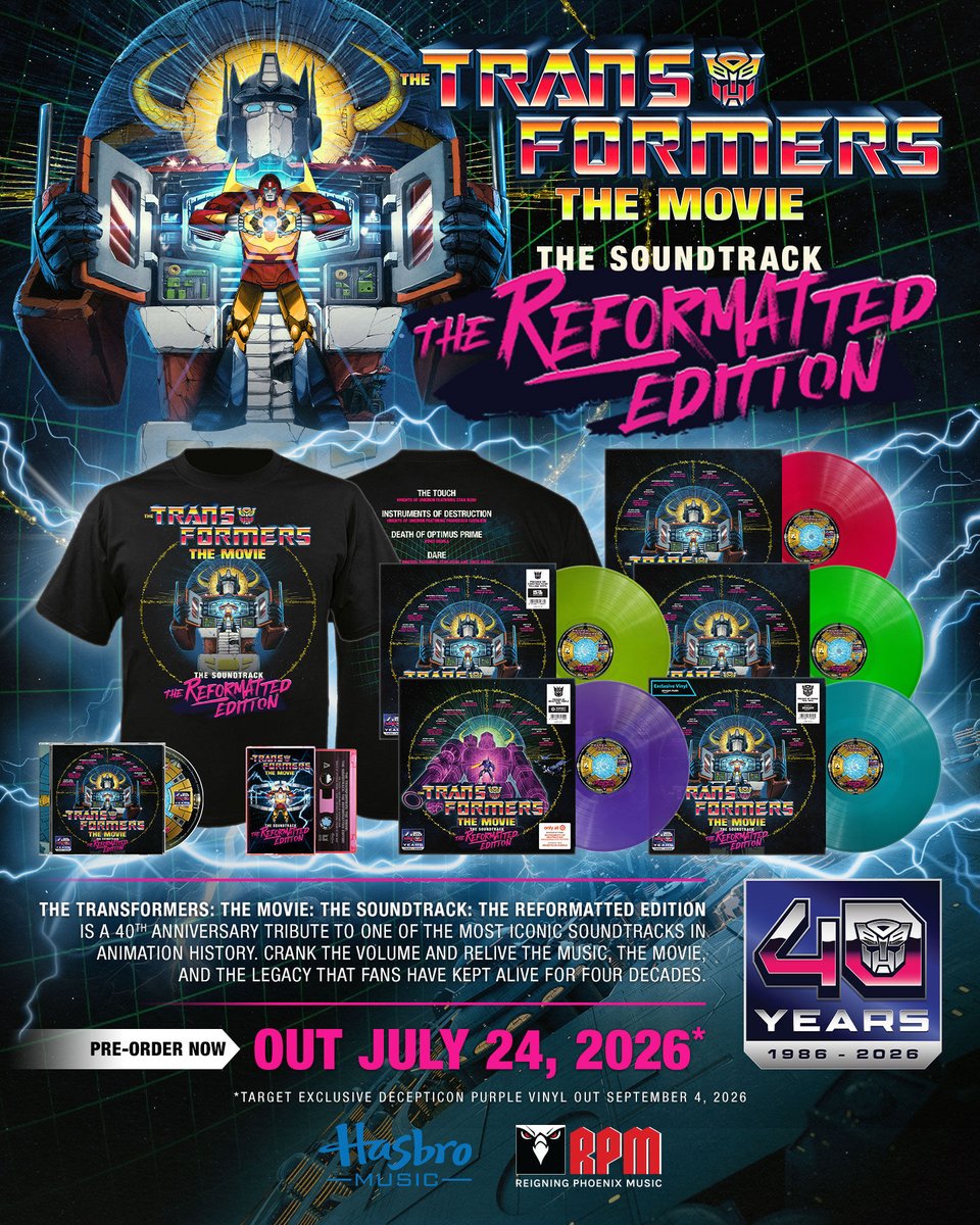 r_p_m's tweet photo. RPM and @HasbroPulse present THE TRANSFORMERS: THE MOVIE: THE SOUNDTRACK: THE REFORMATTED EDITION, out July 24.

Reimagined by KNIGHTS OF UNICRON &amp; guests @Stan_Bush, @DiColaOfficial, @sebastianbach, Mark Osegueda, @BrittneyPotPie, Francesco Cavalieri &amp; Torch. Pre order now! https://t.co/CFmyHifsNy