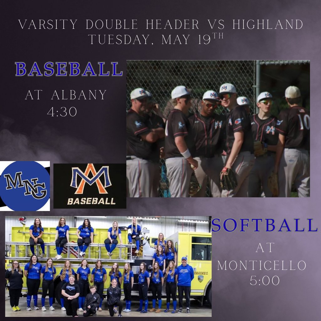MontiPonies's tweet photo. Softball and baseball play a double header vs Highland. Good Luck to all! https://t.co/08s7Rm5KxN