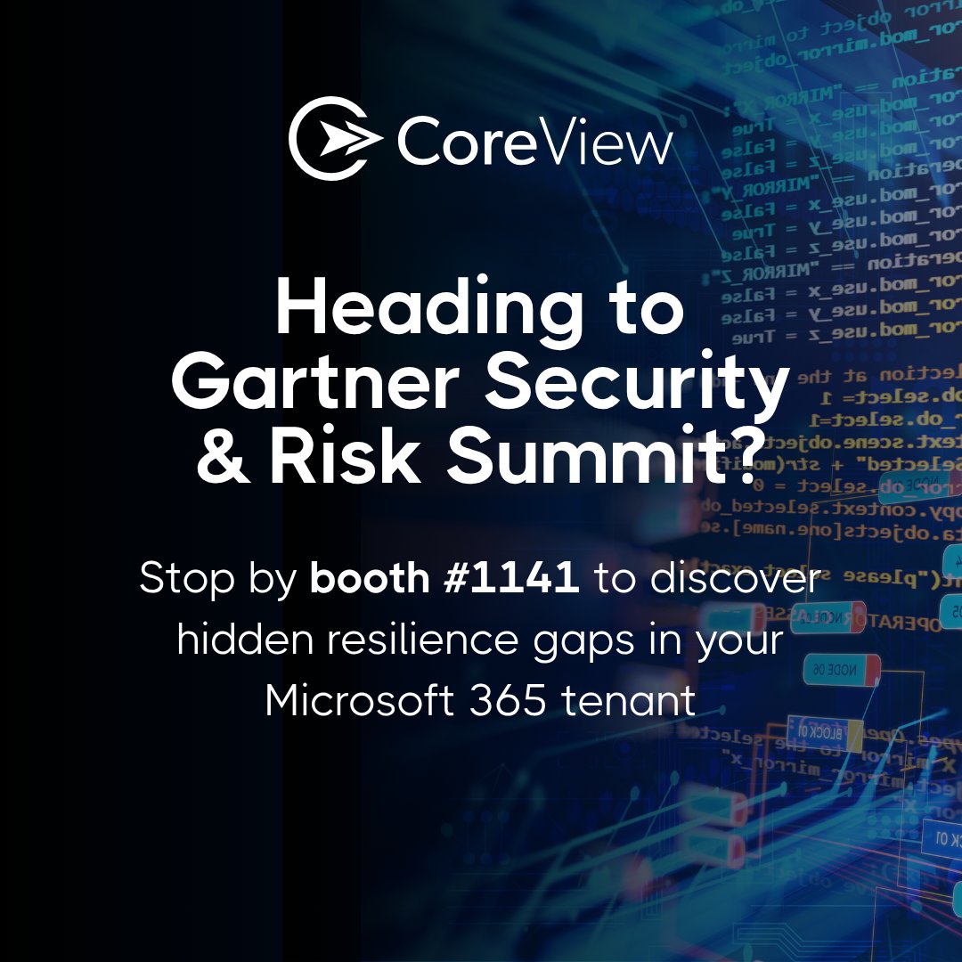 CoreViewHQ's tweet photo. Join CoreView at the Gartner Security &amp; Risk Management Summit 2026 June 1–3 to learn practical strategies for restoring Microsoft 365 tenant continuity in minutes and reducing business disruption.

Contact events@coreview.com for onsite meetings. https://t.co/HqiWs2dOCd