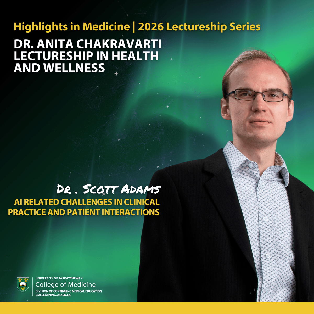 usask_CME's tweet photo. Have you ever questioned how AI mediated health information shapes patient decision making? Dr. Scott Adams joins the Highlights in Medicine Lectureship Series to discuss AI Related Challenges in Clinical Practice &amp; Patient Interactions.
Jun 20 | Hybrid
👉 https://t.co/RVHqZQ3opz https://t.co/zt029LTgZo