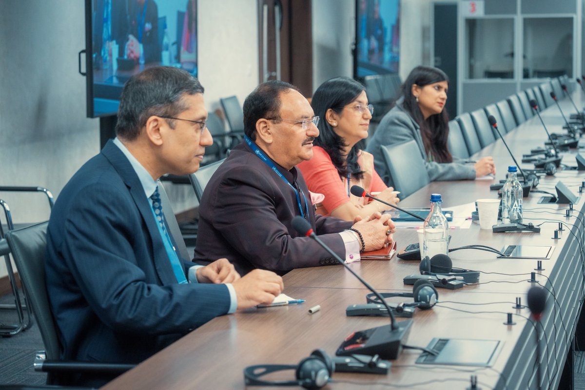 MoHFW_INDIA's tweet photo. Union Health Minister, Shri J. P. Nadda held a productive bilateral meeting with Nepal’s Health Minister Ms. Neesha Mehta on the sidelines of #WHA79 in Geneva.

Recalling the deep-rooted civilizational and cultural ties between India and Nepal, Shri Nadda congratulated Ms. Mehta on assuming office and expressed confidence in further strengthening the longstanding partnership between the two countries.

The discussions focused on enhancing cooperation in mental healthcare, digital health interventions including telemedicine, capacity building of healthcare professionals, and ensuring access to affordable and quality medicines.

#WHA79
#IndiaAtWHA79
#IndiaNepal