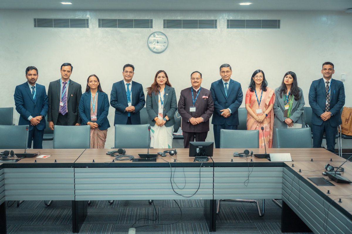 MoHFW_INDIA's tweet photo. Union Health Minister, Shri J. P. Nadda held a productive bilateral meeting with Nepal’s Health Minister Ms. Neesha Mehta on the sidelines of #WHA79 in Geneva.

Recalling the deep-rooted civilizational and cultural ties between India and Nepal, Shri Nadda congratulated Ms. Mehta on assuming office and expressed confidence in further strengthening the longstanding partnership between the two countries.

The discussions focused on enhancing cooperation in mental healthcare, digital health interventions including telemedicine, capacity building of healthcare professionals, and ensuring access to affordable and quality medicines.

#WHA79
#IndiaAtWHA79
#IndiaNepal