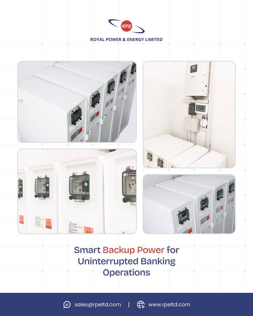 rpeltd_'s tweet photo. 🏦 Smart Backup Power for Banking Uptime

RPE delivered a distributed backup power solution across 10+ banking sites.

Each site runs on 15KWH storage 🔋 + 6KW smart inverter 📶, ensuring stable, uninterrupted operations.

Reliable energy. Continuous banking.

#RoyalPower https://t.co/JkYyDGPG76