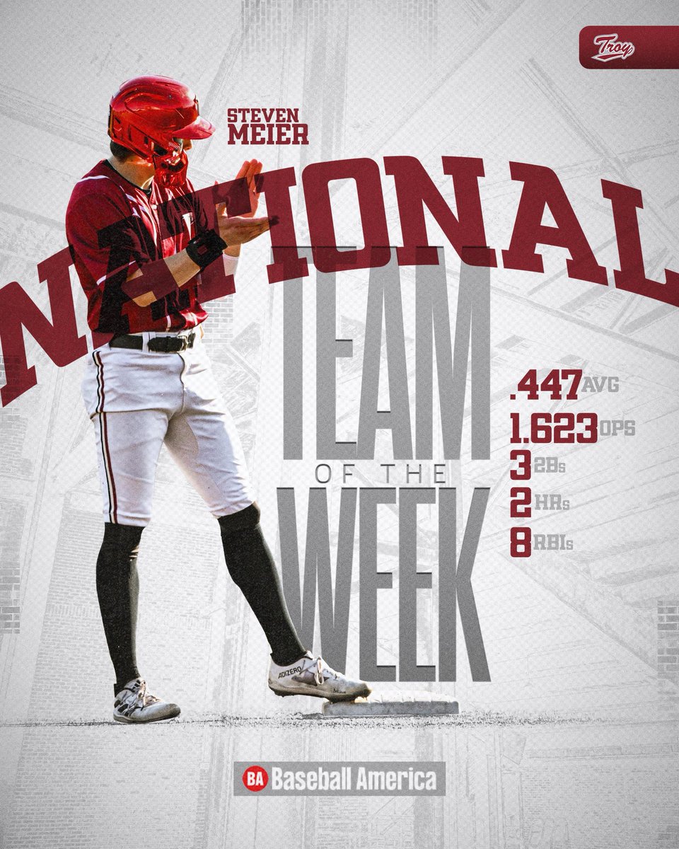 TroyTrojansBSB's tweet photo. National Team of the Week Honors for Steven Meier🌟

#WTD | #OneTROY⚔️⚾️ https://t.co/XPZSz5bZrF