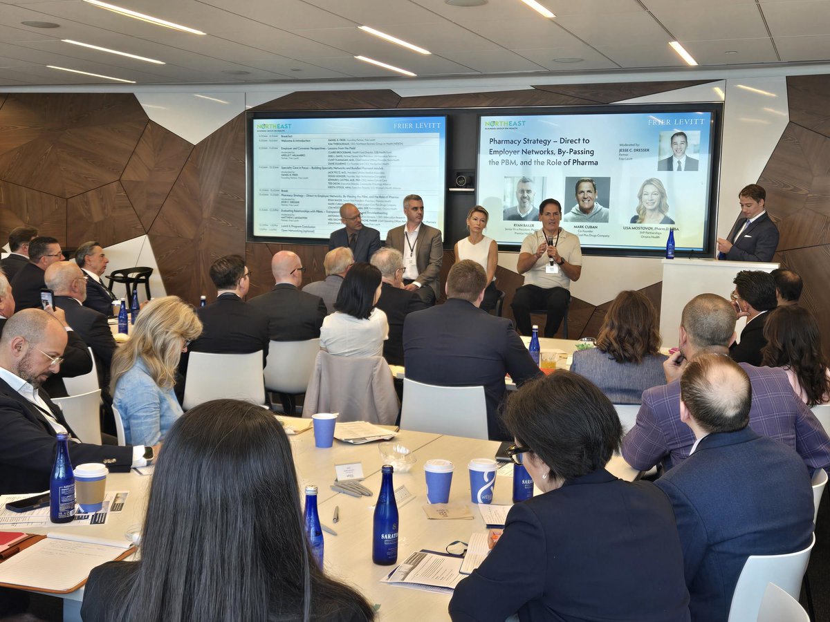 FrierLevitt's tweet photo. Another engaging discussion at our Direct Contracting Strategies for Self-Insured Employers and Plan Sponsors event as industry leaders explore the evolving pharmacy landscape during our panel, Pharmacy Strategy – Direct to Employer Networks, By-Passing the PBM, and the Role of Pharma.

We’re excited to be joined by @mcuban alongside an outstanding group of panelists for a timely conversation on direct-to-employer pharmacy models, alternative contracting strategies, and the opportunities and challenges shaping the future of pharmacy benefits.

Moderated by Jesse C. Dresser, the session is generating thoughtful dialogue around innovation, transparency, and new approaches to improving affordability and access in healthcare.
#D2E2026 #D2EConference #DirectToEmployer #FrierLevitt #HealthcareLaw #NEBGH