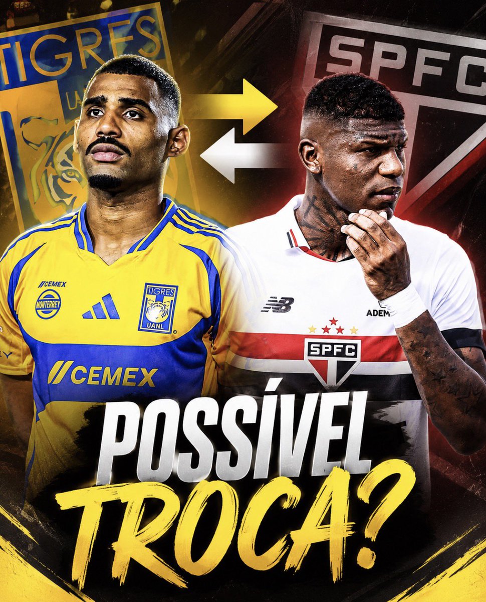 2005Tricolor's tweet photo. 🚨 MOVIMENTAÇÃO NO MERCADO!

Tigres, do México, demonstrou interesse em Arboleda. O São Paulo tenta envolver Joaquim no negócio.

Negociação pode ganhar força nos próximos dias. 👀

🗞️ Gabriel Alencar https://t.co/y9VuPbl8An
