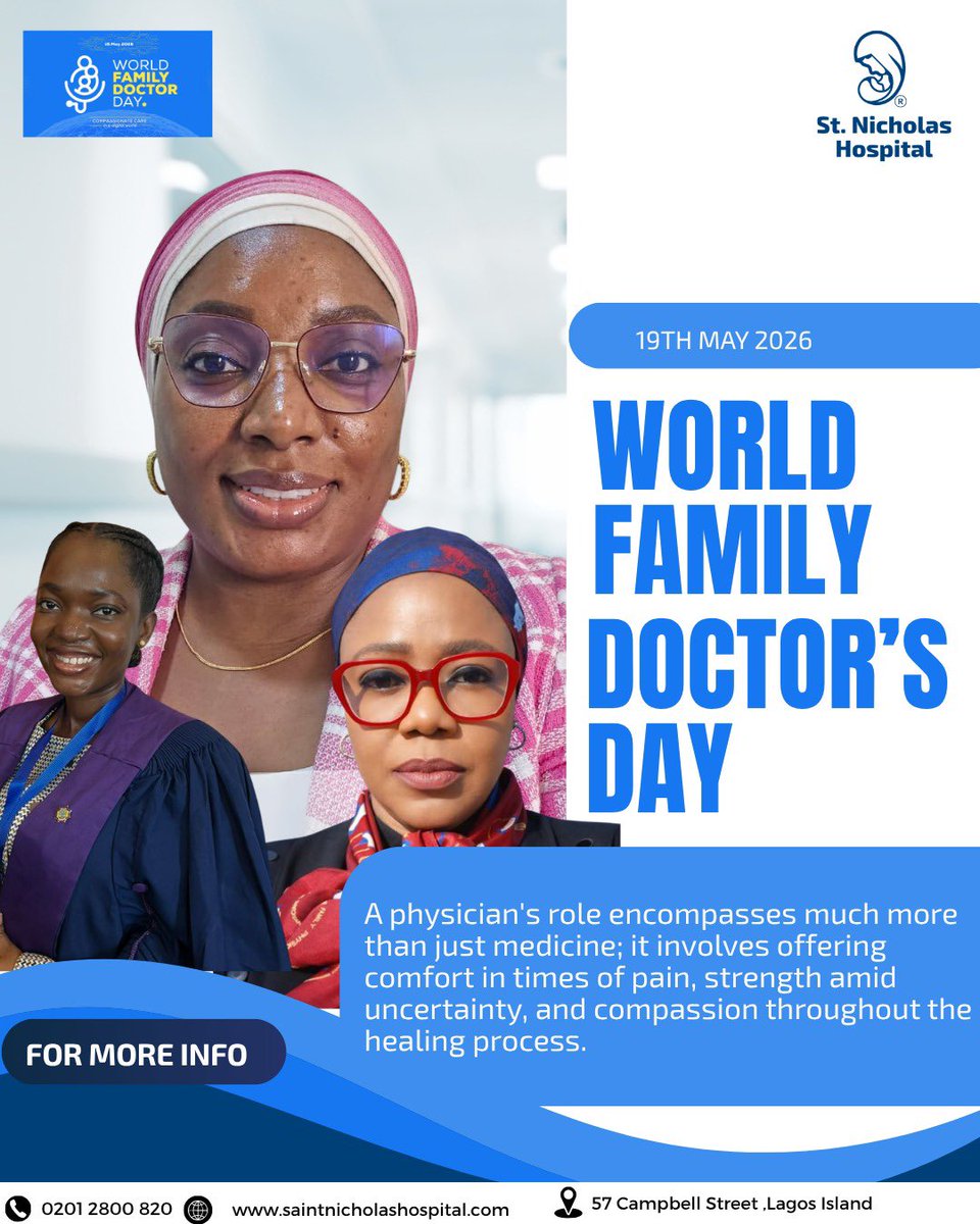 StNicholas_ng's tweet photo. A physician’s role is more than medicine—it's comfort, strength, and compassion. Today, we celebrate our amazing Family Physicians at St. Nicholas Hospital for their unwavering dedication to our patients.

Happy #WorldFamilyDoctorsDay! 🩺💙

#StNicholasHospital #FamilyMedicine https://t.co/j9vQW7aYeV