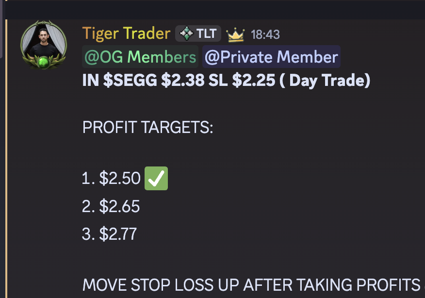 TigerLineTrades's tweet photo. $SEGG ALERT; 💸💸💸💸

GAVE THIS AT $2.38 IN THE DISCORD EARLIER AFTER HOLDING THAT $2.30 SUPPORT LEVEL!

- STRONG BOTTOM WICK FORMED
- LOW VOLUME PULLBACK
- ABOVE VWAP
- BROKE KEY RESISTANCE

ALL ALERTS ARE GIVEN W ENTRY, STOP LOSS AND TARGETS IN THE DISCORD;
https://t.co/lG9yZVjSgF