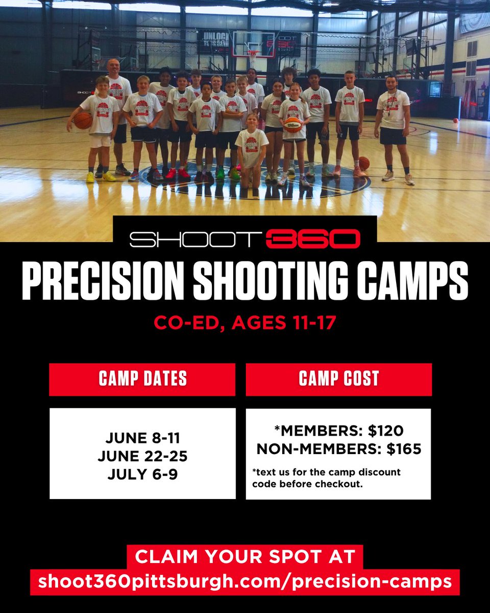 shoot360pgh's tweet photo. Precision Shooting Camps at Shoot 360 Pittsburgh are all about form, footwork, and repeatable mechanics—so made shots become the expectation, not the exception. 🏀

Open to players ages 11–17. Check out the schedule and save a spot: https://t.co/ml4rWcJJkT. 🎯 https://t.co/p4YzrjMz6M