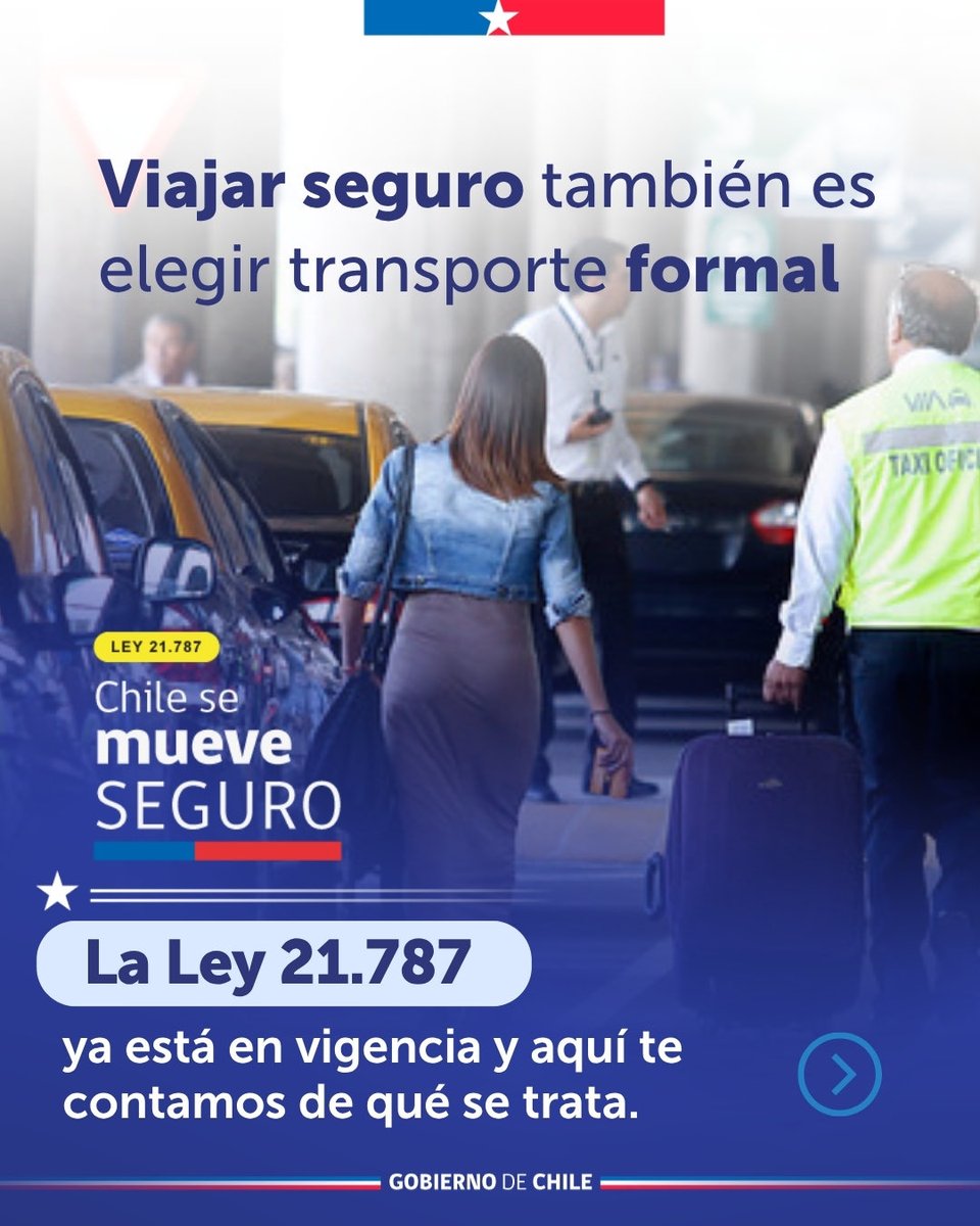 subturismo's tweet photo. 🇨🇱Chile #SeMueveSeguro ✈️🚕

La Ley 21.787 endurece las sanciones contra el transporte informal para proteger a pasajeros y promover un turismo más seguro. 🚖✅

🧳 Preferir transporte autorizado es cuidar tu seguridad y fomentar un turismo responsable. #DisfrutarChile https://t.co/ohk5mbYTK0